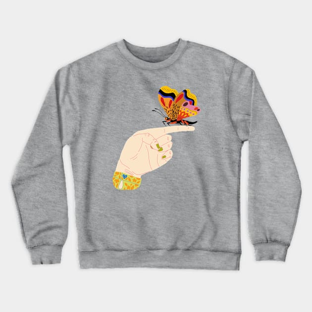 Butterfly on a finger Crewneck Sweatshirt by ezrawsmith